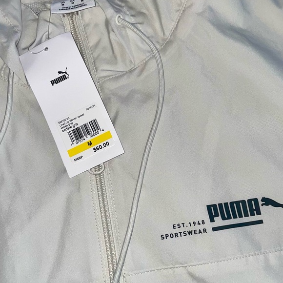 NWT Puma White Hooded Windbreaker Jacket Size Mens Medium - Picture 2 of 11